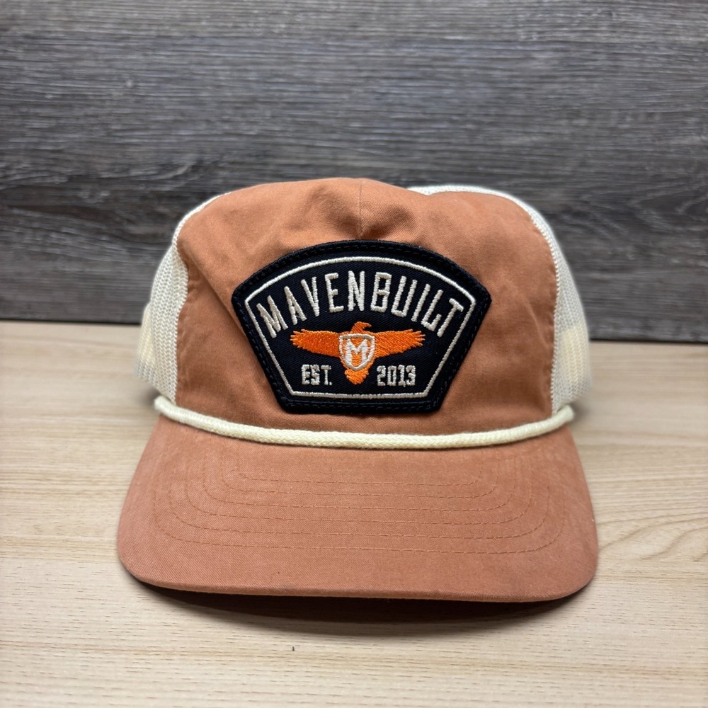 Mavenbuilt Hat Cap Snap Back Brown Beige Trucker Mesh Rope Eagle Logo Richardson